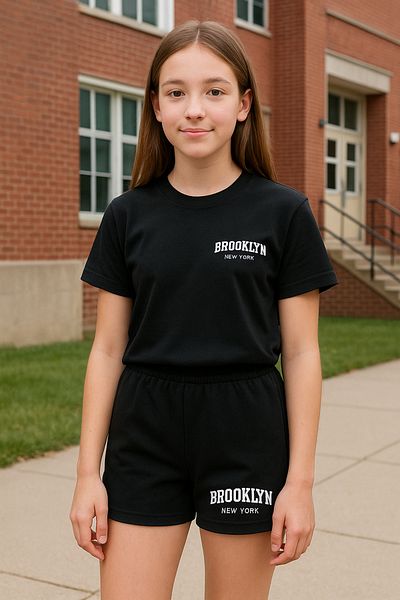 LePold Set tricou negru și pantaloni scurți negri pentru fetiță Little Brooklyn