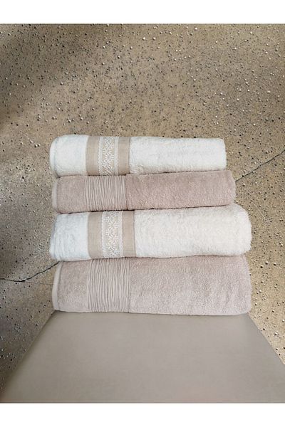 Nurpak Tuana Linen Guipure 4 Piece Boxed Bathroom Set 2 Pieces 90X150 cm 2 Pieces 50X90 cm