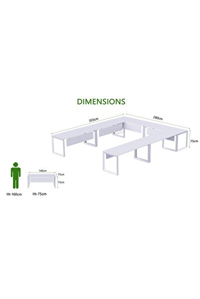 Mahmayi Vorm 136-14 U-Shaped Conference Meeting Table for Office - 12 Seater, White