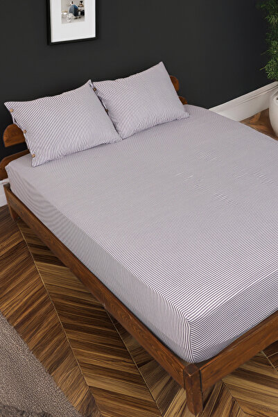 Larispera Double Fitted Sheet Set Cotton Yarn Dyed 180X200Cm Buttoned Pillowcase (50X70Cm2Pcs)