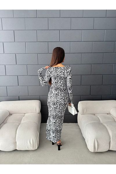 COCONALY Zebra print long dress with shoulders