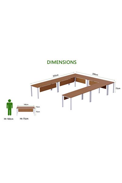 Mahmayi Figura 72-14 U-Shaped Conference Meeting Table for Office - 12 Seater, Light Walnut