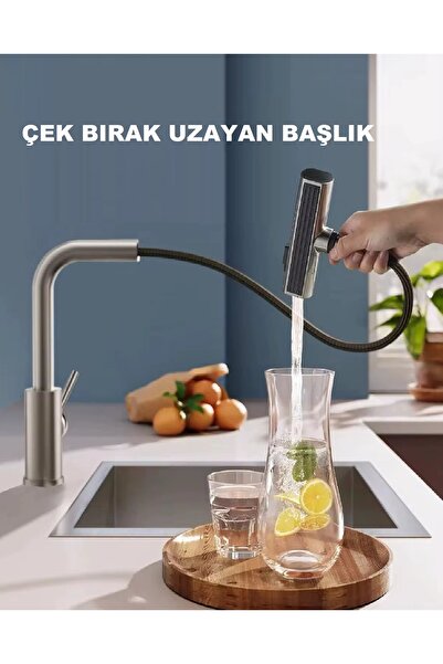 RENA DESIGN Multi-Mode Inox Kitchen Sink Faucet Matte Gray Faucet Spiral Pull Drop Head Sprinkler