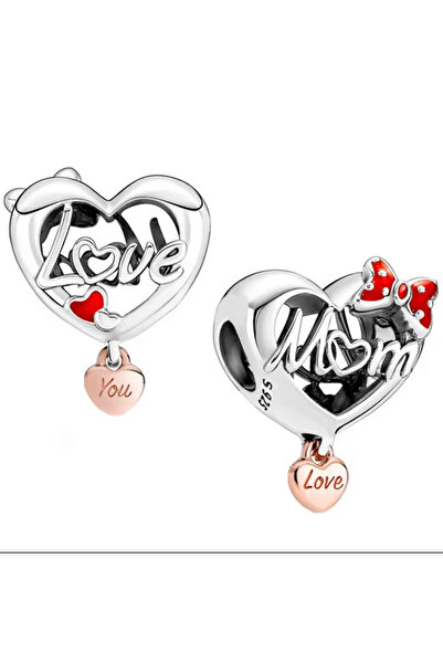 Lovecharm Gümüş Minnie Mouse Mom Love Yazılı Charm