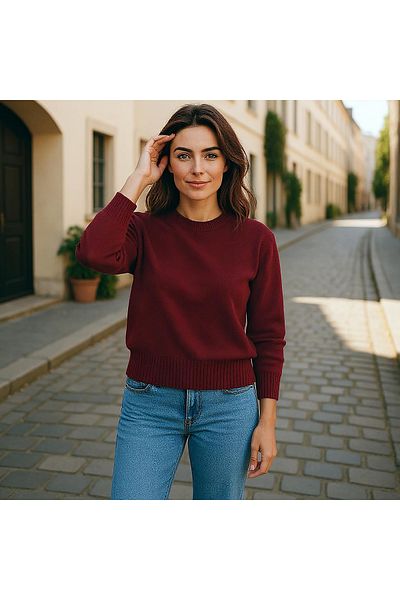 Zimsah Crew Neck Oversize Knitwear Sweater Burgundy Color