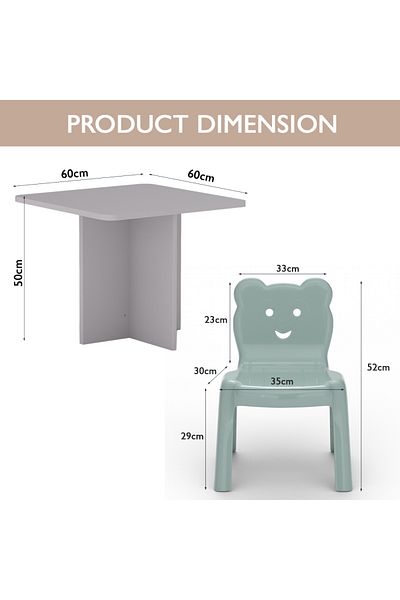 Mahmayi CH01 Child Desk(60X60) Light Grey with 2 X CHC1 Child Plastic Chair Light Grey Combo