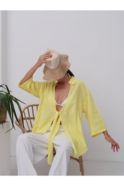 Paw Garage Γυναικείο λινό πουκάμισο με μονό κορδόνι παρέο