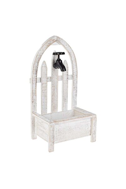 TOPI TOY Decoratiune din lemn alb aspect „brushed”, 22 × 15 × 42,5 cm