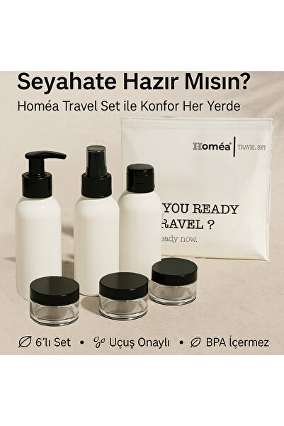 ROYALGROSS Plastik Seyahat Boy 100ml Beyaz Şişe ve Kavanoz 6’lı Set – Çantalı Seyahat Kiti