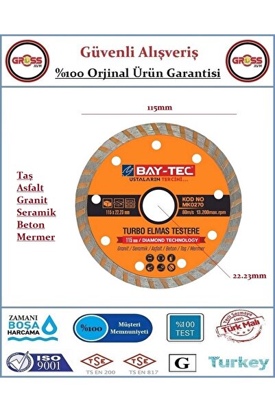 Baytec Bay-Tec Elmas Testere - Seramik, Fayans, Granit, Mermer Kesici Testere - 115MM