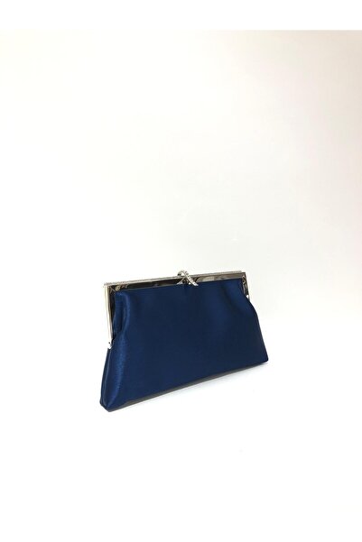 womenacs Navy Blue Color Satin Fabric Stone Evening Dress Clutch Portfolio Chain Strap Hand Wedding Engagement Henna Evening Bag