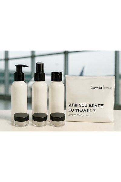 ROYALGROSS Plastic Travel Size 100ml White Bottle and Jar Set of 6 – Travel Kit with Bag