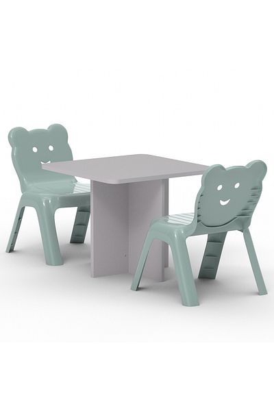 Mahmayi CH01 Child Desk(60X60) Light Grey with 2 X CHC1 Child Plastic Chair Light Grey Combo