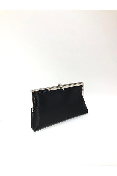 womenacs Black Color Satin Fabric Stylish Stone Evening Dress Clutch Portfolio Chain Strap Hand Wedding Engagement Henna Evening Bag