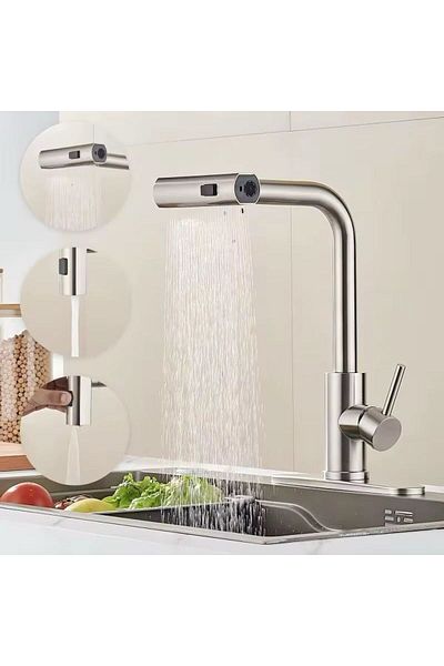 RENA DESIGN Multi-Mode Inox Kitchen Sink Faucet Matte Gray Faucet Spiral Pull Drop Head Sprinkler