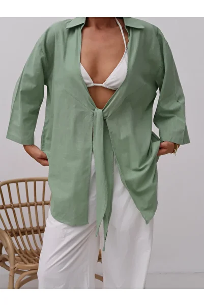 Paw Garage Women's Linen Single Tie Pareo Shirt