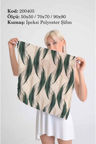 DESENİX وشاح بنمط موجي تجريدي |   اللون البيج الأرضية |   50x50 - 70x70 - 90x90 سم |   شيفون بوليستر حريري