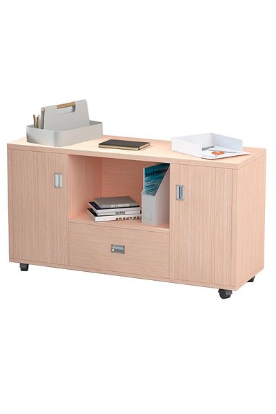 Mahmayi Melamine Side Extension Wooden Cabinet With Shelves Drawer- 60Cm X 120Cm X 40 Cm (White) (Oak)