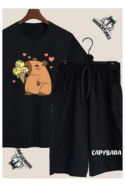 MarkaTurko Capybara Design Printed Tshirt-Shorts Combination 980-96