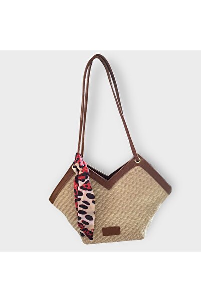 Peony Boutique Striped Straw Bag with Scarf Detail – Summer Shoulder and Beac...