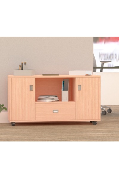 Mahmayi Melamine Side Extension Wooden Cabinet With Shelves Drawer- 60Cm X 120Cm X 40 Cm (White) (Oak)