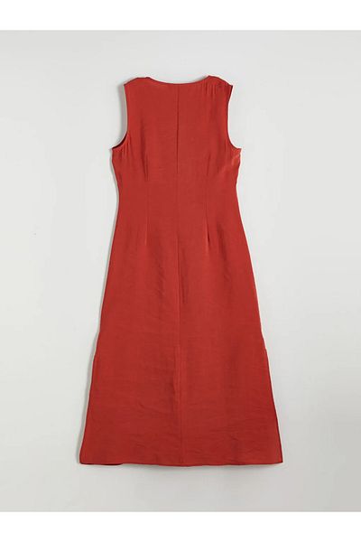 LC Waikiki Orange V-Neck A-Line Modal Blend Dress -Akrglobal-