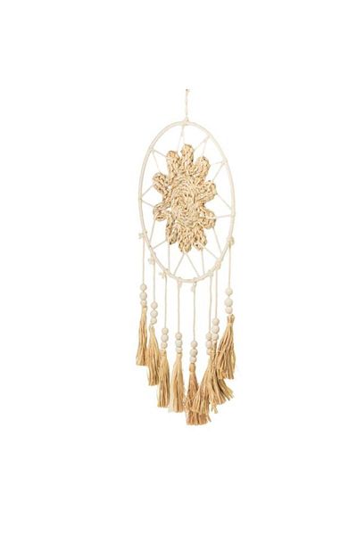 TOPI TOY Accesoriu decorativ talisman/prinzator de vise crem, cu floare si margele din lemn, 30x70 cm