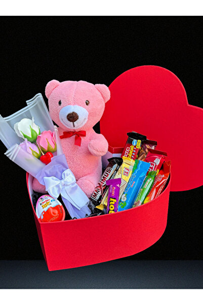 Linalux Gifts Sevgiliye Hediye Kutusu - 25cm Pembe Ayıcık - Gül Buketi ve Bol...