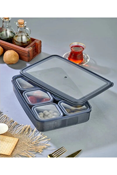 İ&A HOME Breakfast Set with Lid and Compartments Anthracite 2.30 Lt + 0.25 Lt*6 (6+1)