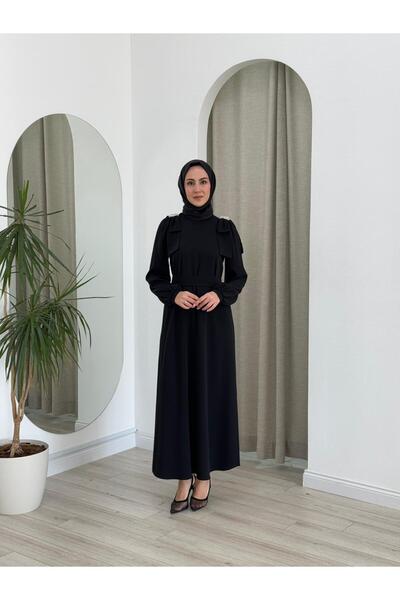 AlMarwah Omuzu Taş Detaylı Elbise Sİyah 90466