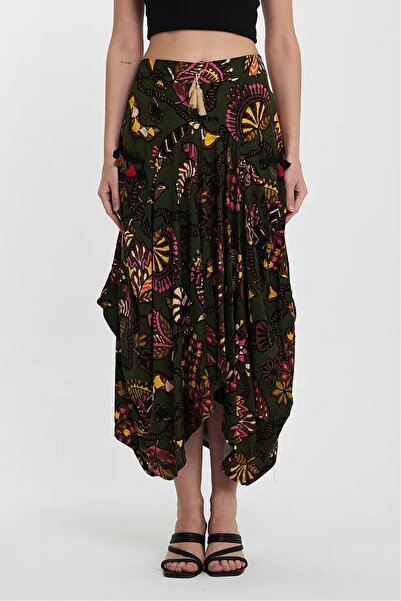 Hazinedan Women's Pocket Tassel Ethnic Shalwar Look Skirt with Elastic Waist