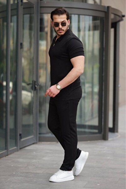 Wear Up Men's Short Sleeve Front Zipper Janjan Crepe Blouse and Trousers Double Suit