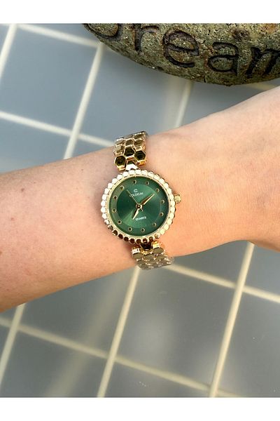 TD TRENDDURAGI Vintage Round Gold Inside Green Women Wrist Watch