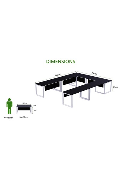 Mahmayi Vorm 136-12 U-Shaped Conference Meeting Table for Office - 12 Seater, Black
