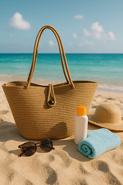 Efuliz Home Τσάντα παραλίας από άχυρο γιούτα, καθημερινή τσάντα ώμου με μακριά λαβή, χειροποίητη τσάντα φυσικής τάσης