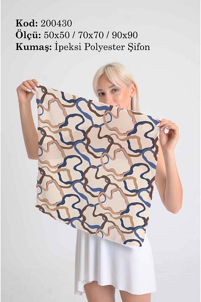 DESENİX Modern Scarf with Wave Motif |   Beige Floor |   50X50 - 70X70 - 90X90Cm |   Silky Polyester Chiffon
