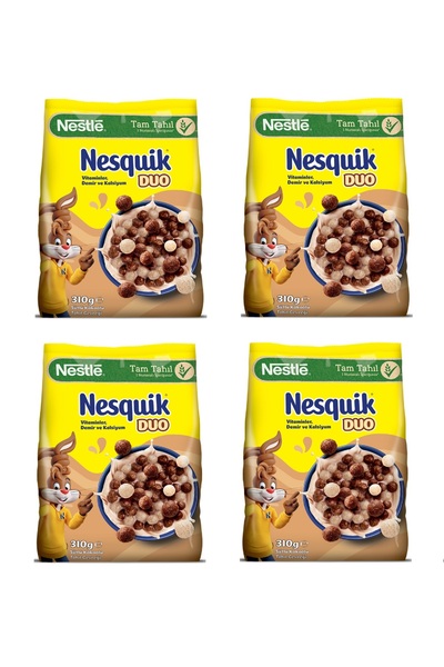 Nestle Nesquik Duo Sütlü Kakaolu Buğday ve Mısır Gevreği 310 Gr x 4 Adet