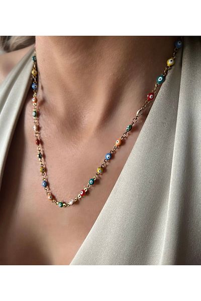 İNN JEWELLERY قلادة فولاذية غير مشوهة ومضادة للحساسية على شكل عين الشر (ضمان المستورد لمدة عامين)