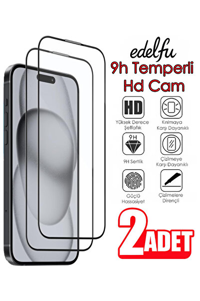 EDELFU 2'li Paket iPhone 15 ve 14 PRO için 9H Temperli Hd Cam Ekran Koruyucu ...