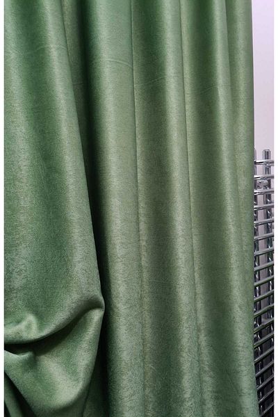 Mastel Set of 2 curtains, green color, velvet pattern, plain