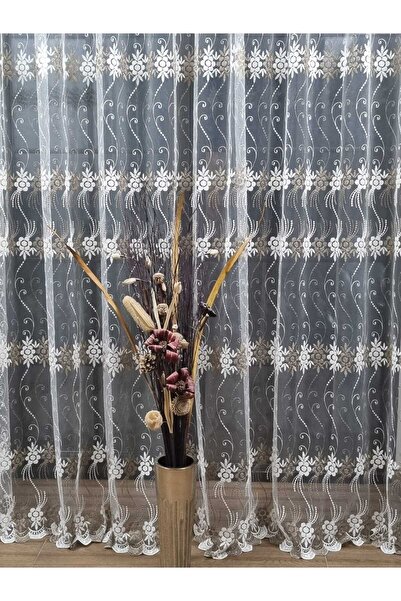 Mastel Perdea brodata ivoire-bej model BR7 confectionata cu rejansa