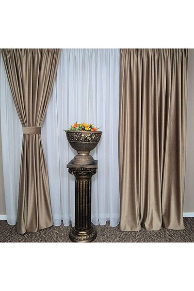 Mastel Set of 2 luxury velvet curtains in beige color made with drapery plus fastening straps<span>