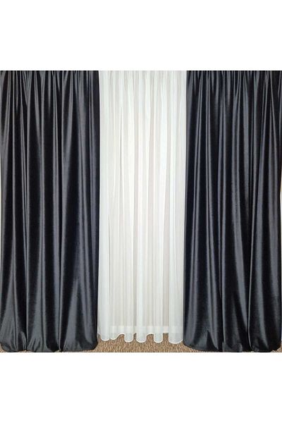Mastel Set of 2 luxury black velvet curtains with white veil curtain made with rejansa<span> - </span>S