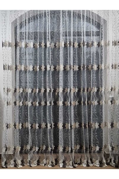 Mastel Perdea brodata bej-maro model BR7 confectionata cu rejansa