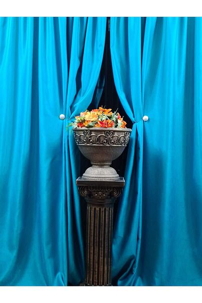 Mastel Set of 2 turquoise curtains, plain velvet pattern