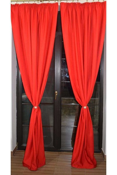 Mastel Set of 2 curtains, red color, plain velvet pattern