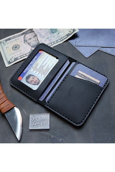 Derici Amca Vertical Card Holder Wallet with Genuine Leather Id Compartment