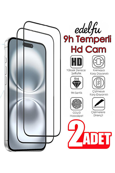 EDELFU 2'li Paket iPhone 16 PLUS 9H Temperli Hd Cam Ekran Koruyucu Kaplama Kı...