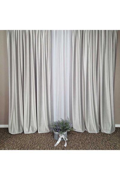 Mastel Set of 2 luxury light gray velvet curtains with white veil curtain