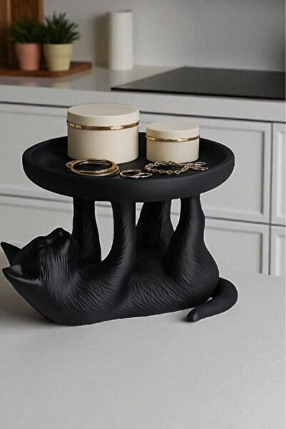 Dropcek eticaret Siyah Dekoratif Kedi Temalı Takı Organizeri ve Aksesuar Sunu...